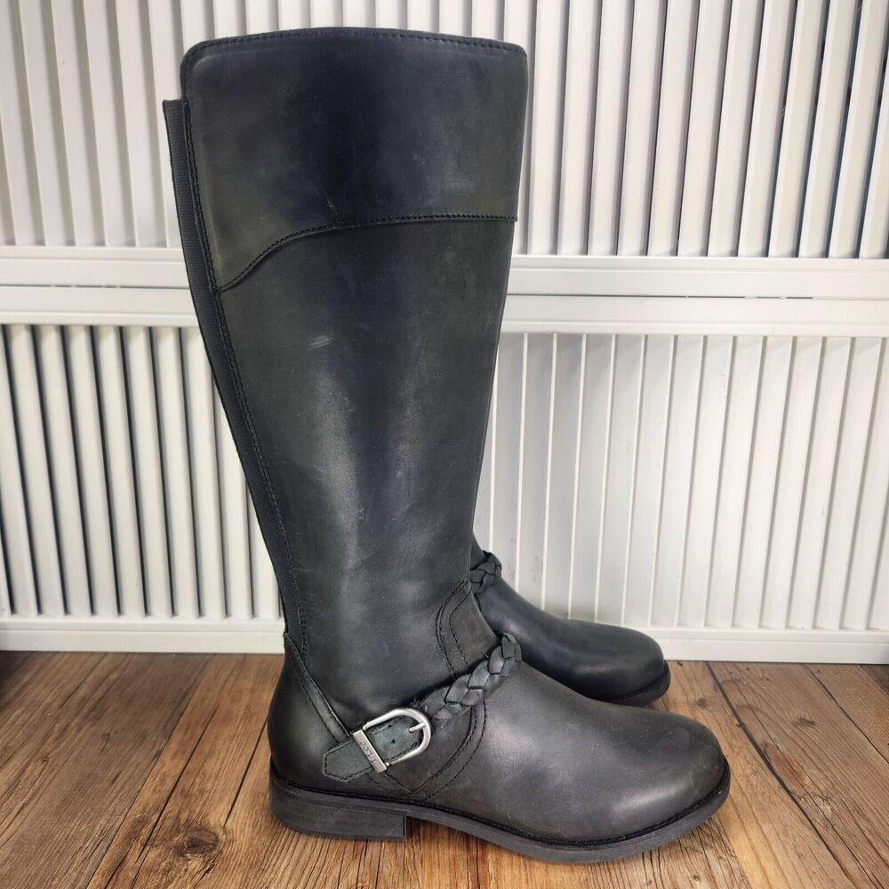 Women's Black Leather Riding Boots